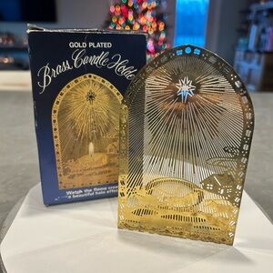 Rare Antique Bradford Novelty Co. Gold Plated Brass Candle Holder Collectible